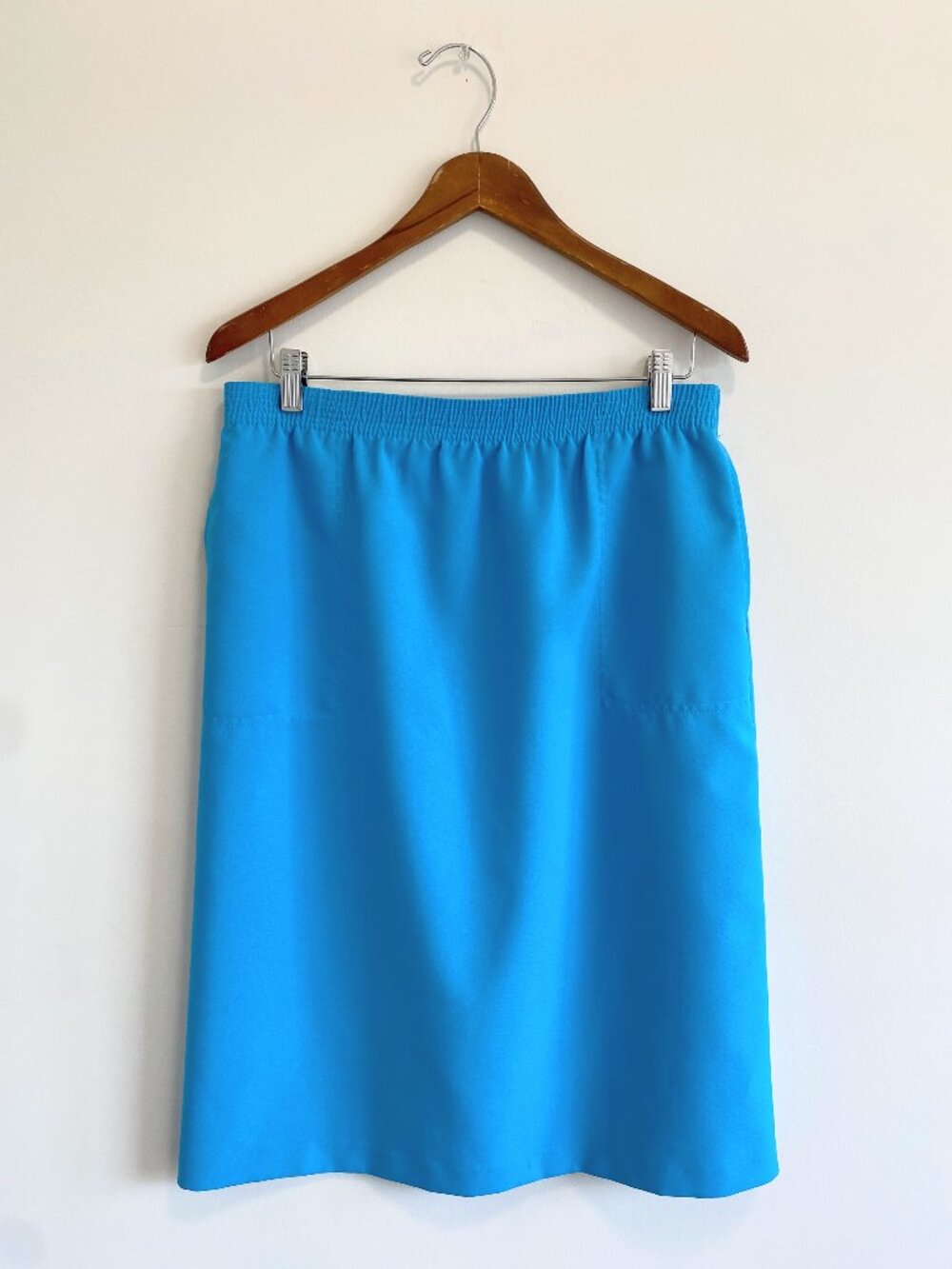 Vintage Turquoise Blue Elastic Waist Skirt w/ Pockets / 90s / Made in Canada